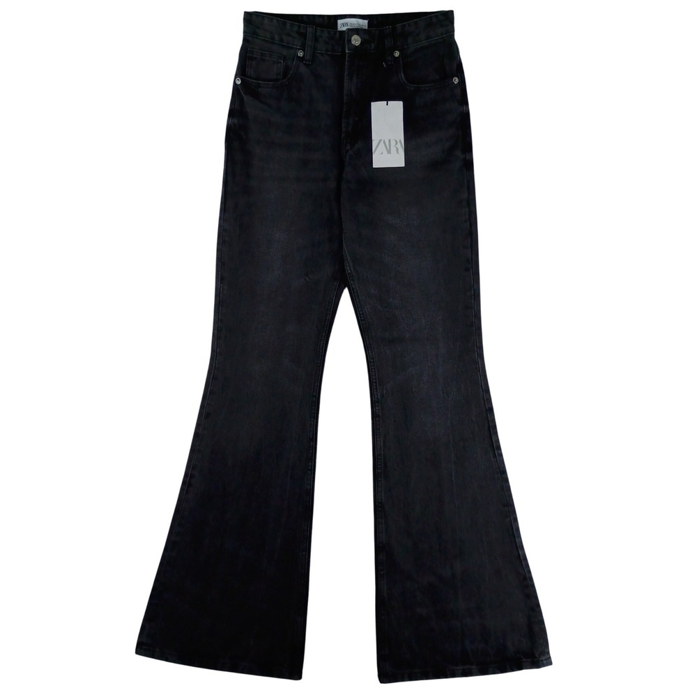 Zara Flare Jeans Womens 4 28X33 Washed Black NWT High Rise Cotton Bell Bottoms